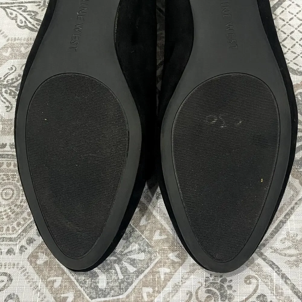 Nine West Black Suede Zappoli Loafer Ballet Flats Comfort Classic Size 8.5 M